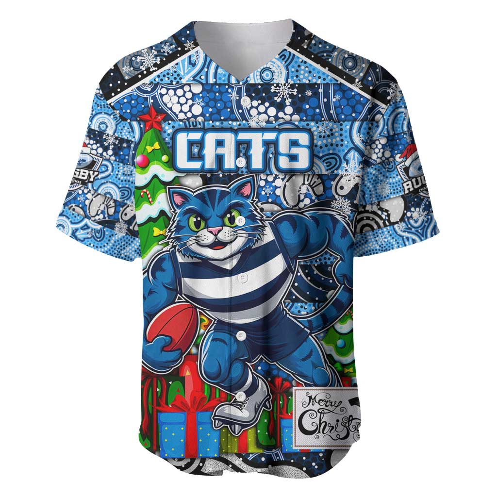 Custom Cats Rugby Merry Christmas Baseball Jersey Indigenous Australian Art