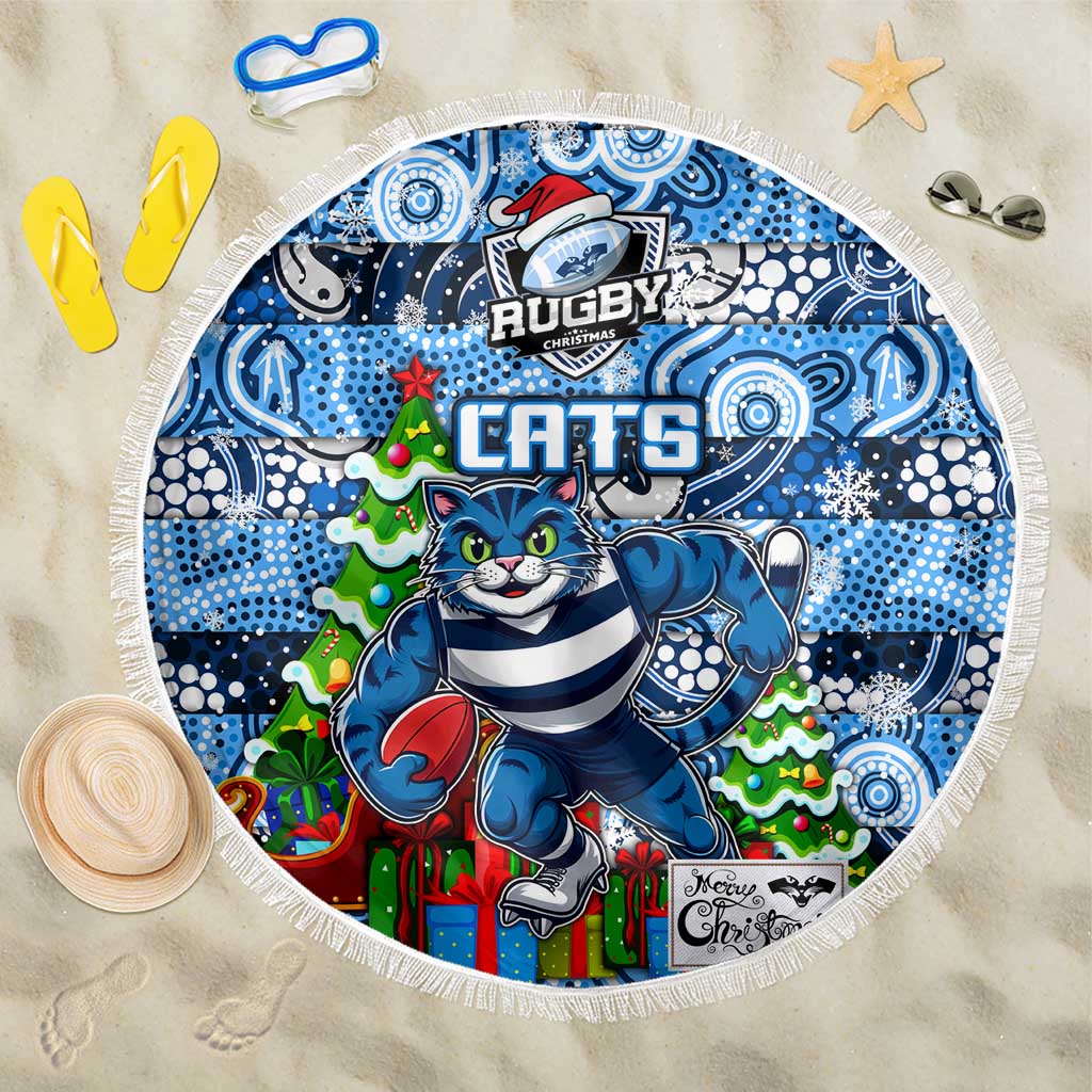 Cats Football Merry Christmas Beach Blanket Indigenous Australian Art