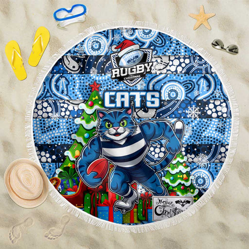 Cats Football Merry Christmas Beach Blanket Indigenous Australian Art