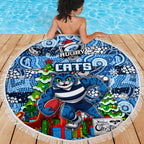 Cats Football Merry Christmas Beach Blanket Indigenous Australian Art