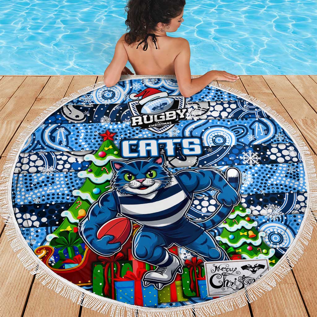 Cats Football Merry Christmas Beach Blanket Indigenous Australian Art