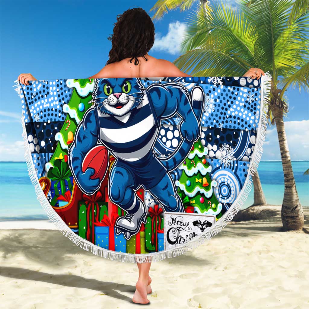 Cats Football Merry Christmas Beach Blanket Indigenous Australian Art