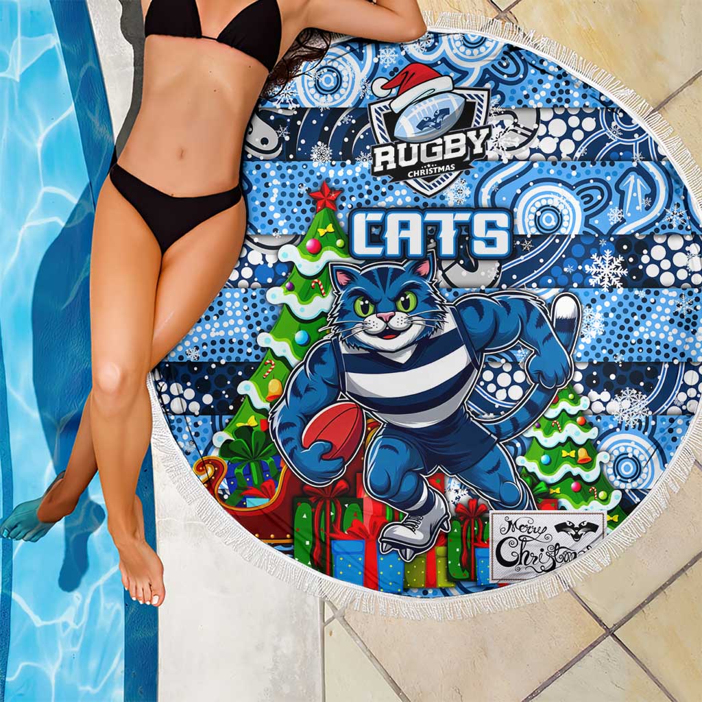 Cats Football Merry Christmas Beach Blanket Indigenous Australian Art