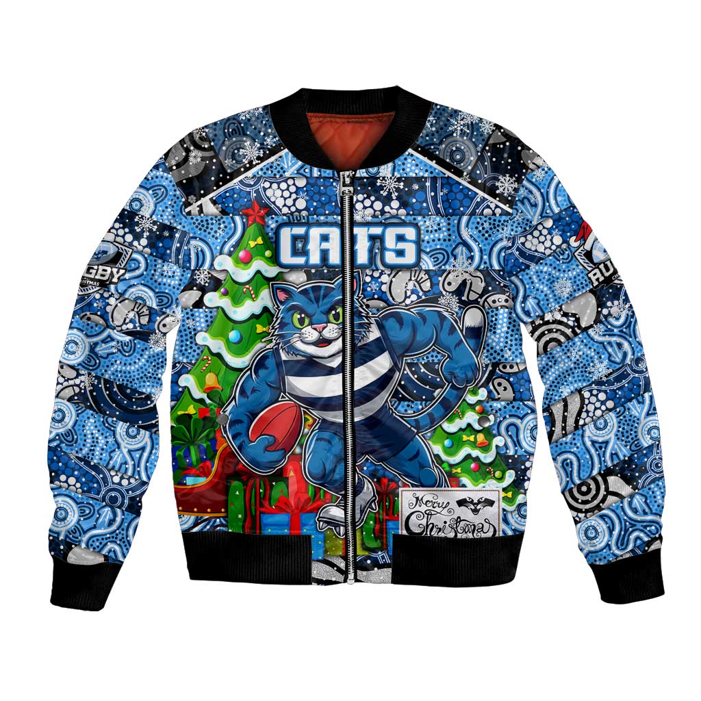 Custom Cats Rugby Merry Christmas Bomber Jacket Indigenous Australian Art