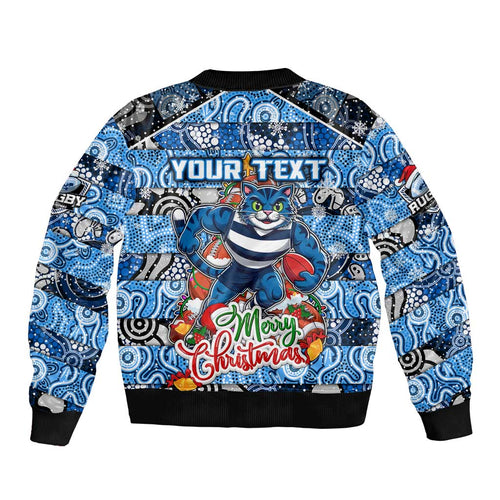 Custom Cats Rugby Merry Christmas Bomber Jacket Indigenous Australian Art