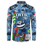 Custom Cats Rugby Merry Christmas Button Sweatshirt Indigenous Australian Art