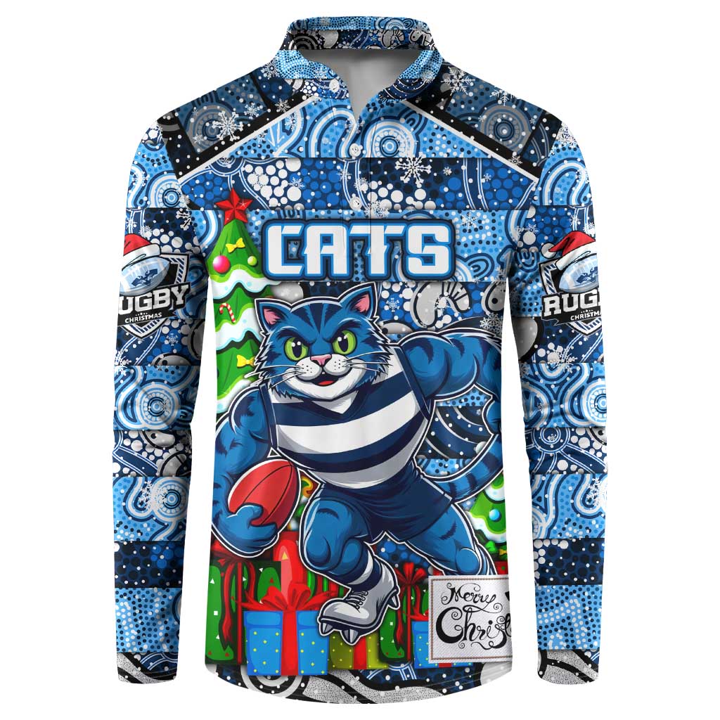 Custom Cats Rugby Merry Christmas Button Sweatshirt Indigenous Australian Art