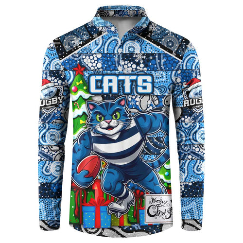 Custom Cats Rugby Merry Christmas Button Sweatshirt Indigenous Australian Art