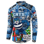 Custom Cats Rugby Merry Christmas Button Sweatshirt Indigenous Australian Art