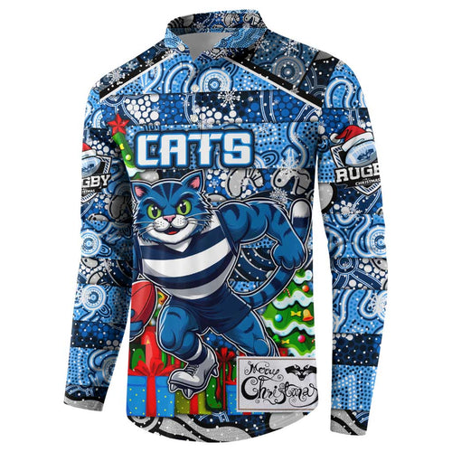 Custom Cats Rugby Merry Christmas Button Sweatshirt Indigenous Australian Art