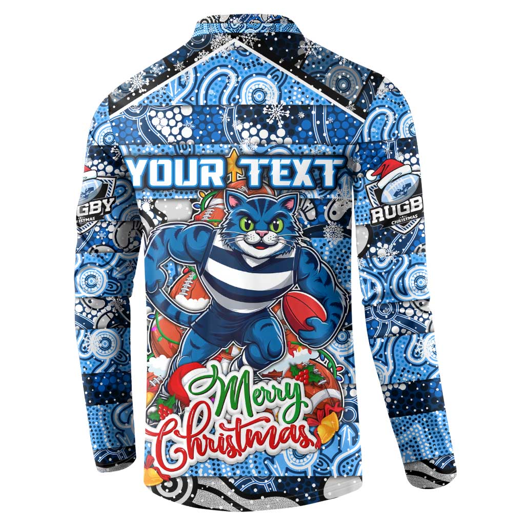 Custom Cats Rugby Merry Christmas Button Sweatshirt Indigenous Australian Art