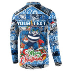 Custom Cats Rugby Merry Christmas Button Sweatshirt Indigenous Australian Art