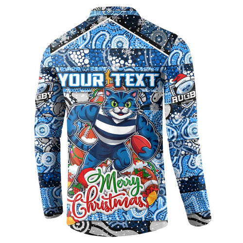Custom Cats Rugby Merry Christmas Button Sweatshirt Indigenous Australian Art