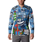 Custom Cats Rugby Merry Christmas Button Sweatshirt Indigenous Australian Art