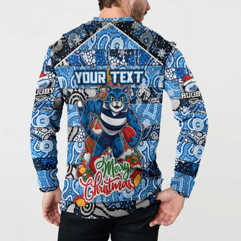 Custom Cats Rugby Merry Christmas Button Sweatshirt Indigenous Australian Art