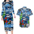 Custom Cats Rugby Merry Christmas Couples Matching Long Sleeve Bodycon Dress and Hawaiian Shirt Indigenous Australian Art