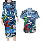 Custom Cats Rugby Merry Christmas Couples Matching Long Sleeve Bodycon Dress and Hawaiian Shirt Indigenous Australian Art