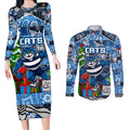 Custom Cats Rugby Merry Christmas Couples Matching Long Sleeve Bodycon Dress and Long Sleeve Button Shirt Indigenous Australian Art