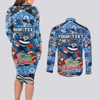 Custom Cats Rugby Merry Christmas Couples Matching Long Sleeve Bodycon Dress and Long Sleeve Button Shirt Indigenous Australian Art