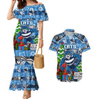 Custom Cats Rugby Merry Christmas Couples Matching Mermaid Dress and Hawaiian Shirt Indigenous Australian Art