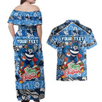 Custom Cats Rugby Merry Christmas Couples Matching Off Shoulder Maxi Dress and Hawaiian Shirt Indigenous Australian Art