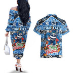 Custom Cats Rugby Merry Christmas Couples Matching Off The Shoulder Long Sleeve Dress and Hawaiian Shirt Indigenous Australian Art