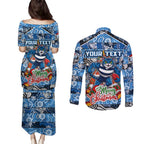Custom Cats Rugby Merry Christmas Couples Matching Puletasi and Long Sleeve Button Shirt Indigenous Australian Art