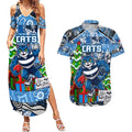 Custom Cats Rugby Merry Christmas Couples Matching Summer Maxi Dress and Hawaiian Shirt Indigenous Australian Art