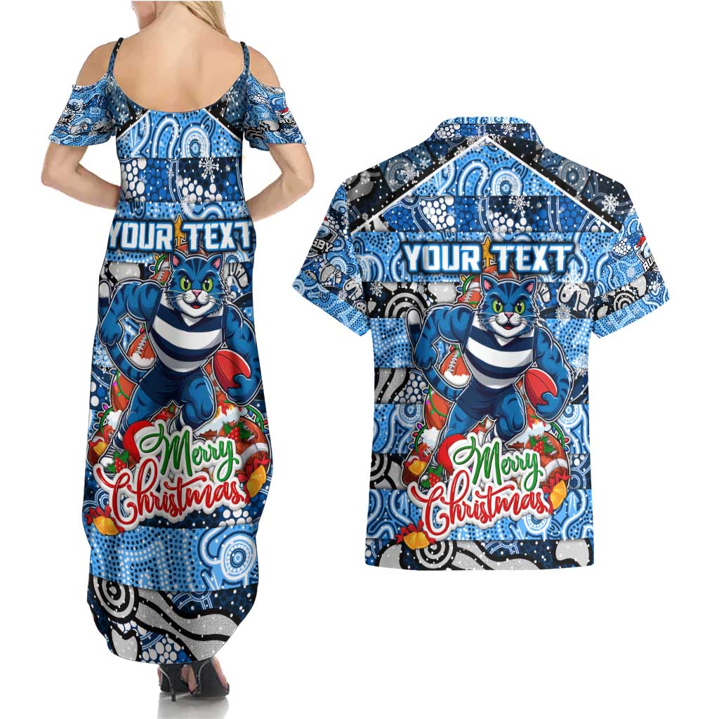 Custom Cats Rugby Merry Christmas Couples Matching Summer Maxi Dress and Hawaiian Shirt Indigenous Australian Art