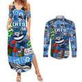 Custom Cats Rugby Merry Christmas Couples Matching Summer Maxi Dress and Long Sleeve Button Shirt Indigenous Australian Art