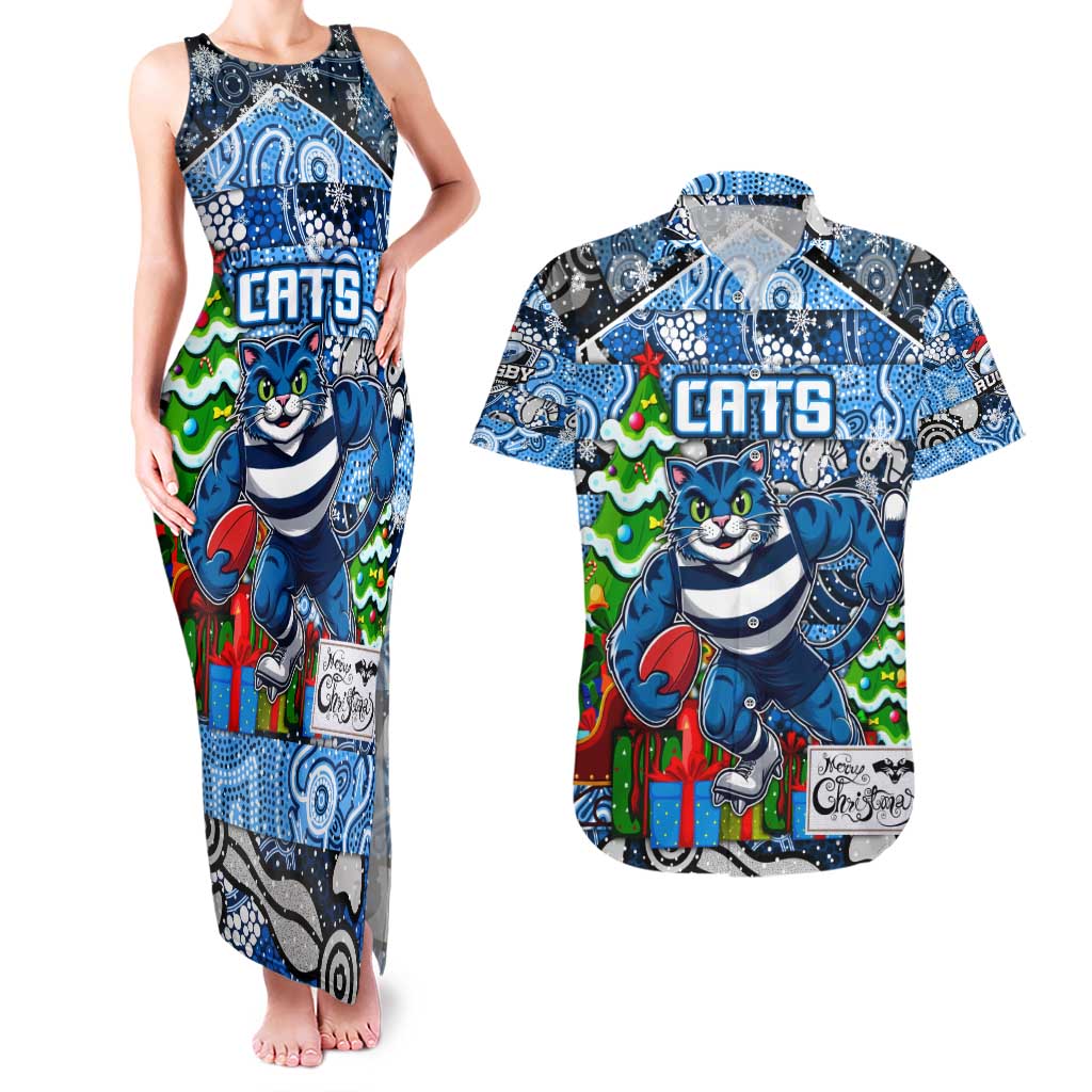 Custom Cats Rugby Merry Christmas Couples Matching Tank Maxi Dress and Hawaiian Shirt Indigenous Australian Art