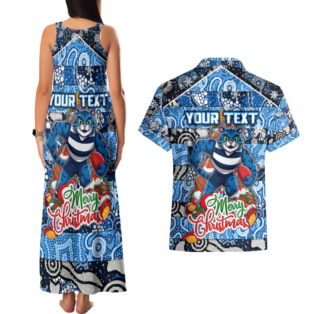 Custom Cats Rugby Merry Christmas Couples Matching Tank Maxi Dress and Hawaiian Shirt Indigenous Australian Art