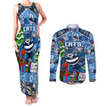 Custom Cats Rugby Merry Christmas Couples Matching Tank Maxi Dress and Long Sleeve Button Shirt Indigenous Australian Art