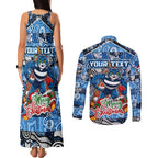 Custom Cats Rugby Merry Christmas Couples Matching Tank Maxi Dress and Long Sleeve Button Shirt Indigenous Australian Art