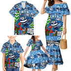 Custom Cats Rugby Merry Christmas Family Matching Mermaid Dress and Hawaiian Shirt Indigenous Australian Art