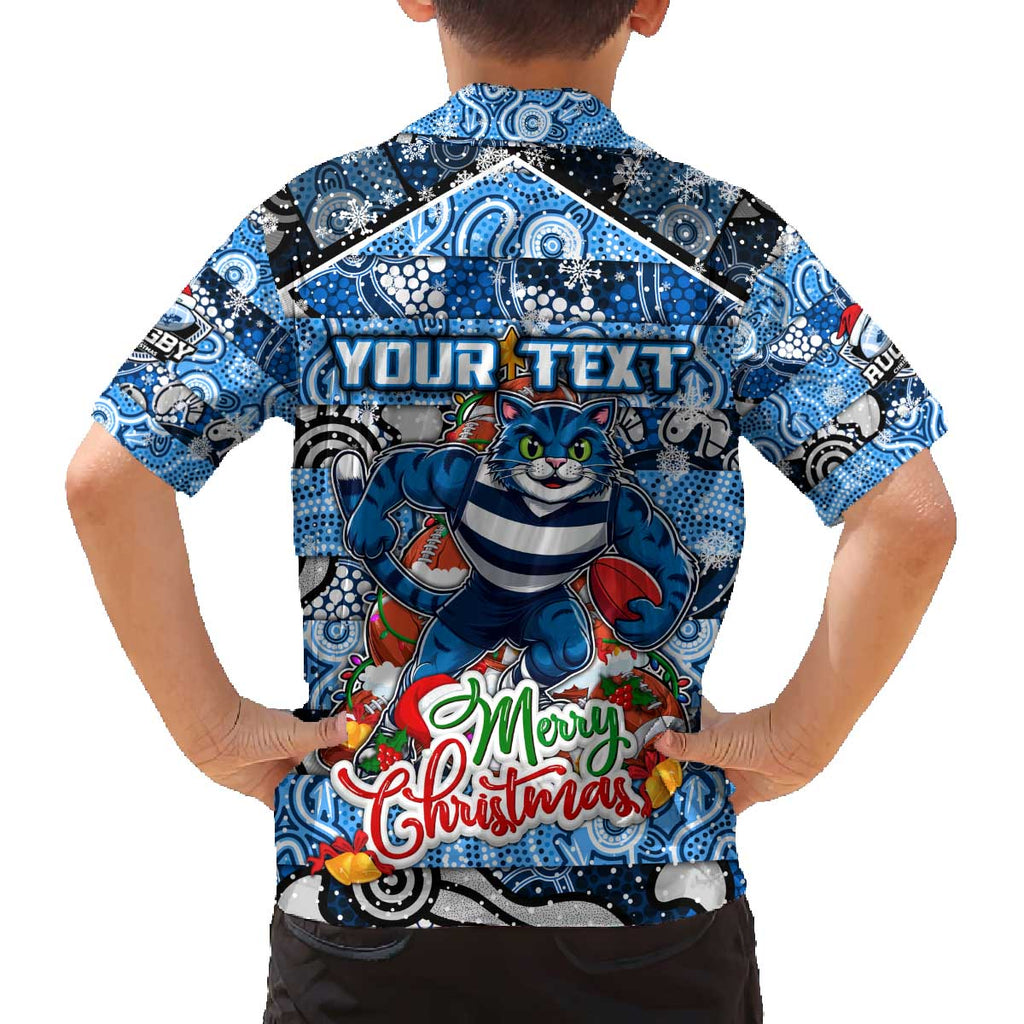 Custom Cats Rugby Merry Christmas Family Matching Off The Shoulder Long Sleeve Dress and Hawaiian Shirt Indigenous Australian Art