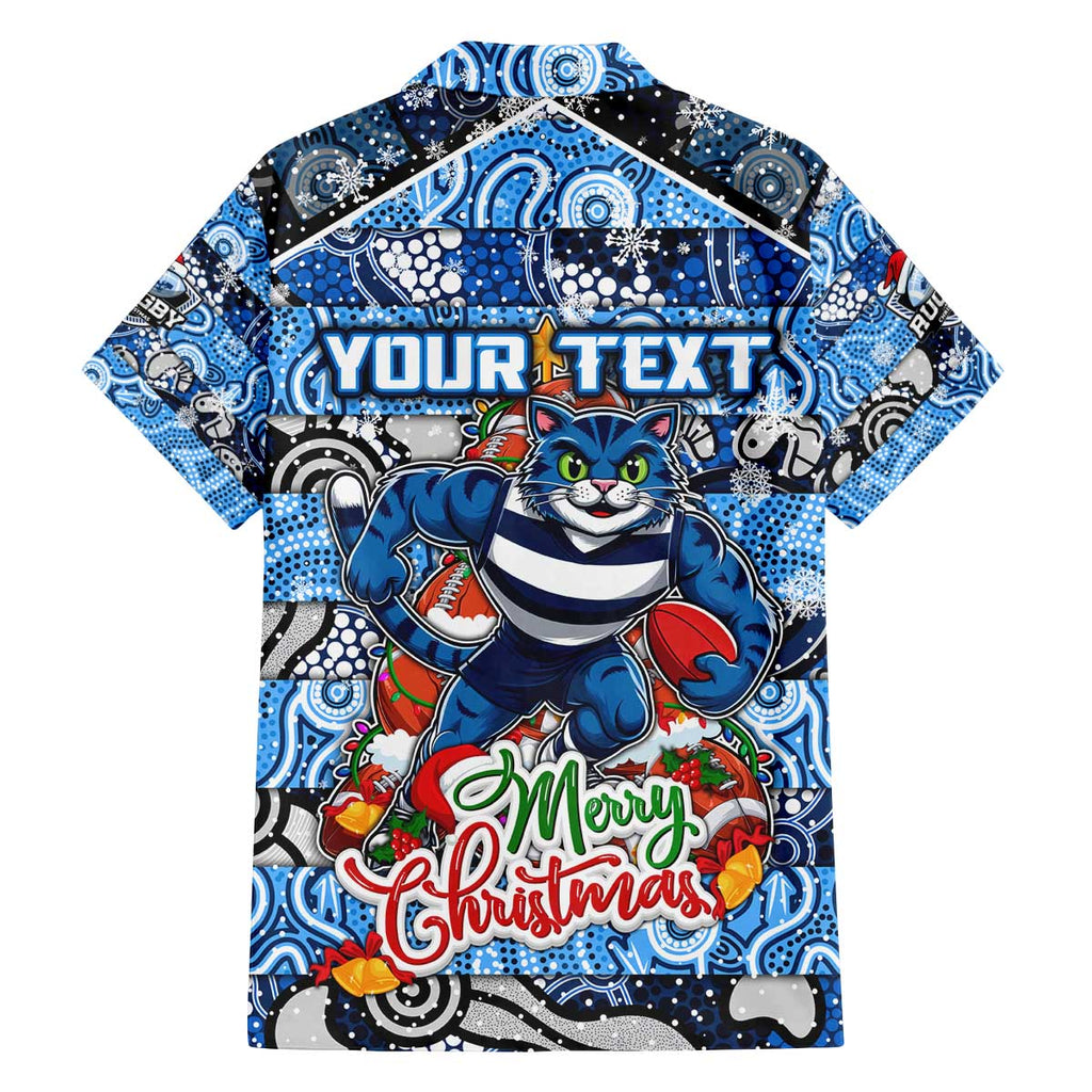 Custom Cats Rugby Merry Christmas Family Matching Off The Shoulder Long Sleeve Dress and Hawaiian Shirt Indigenous Australian Art