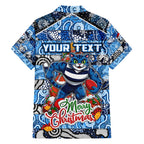 Custom Cats Rugby Merry Christmas Family Matching Off Shoulder Maxi Dress and Hawaiian Shirt Indigenous Australian Art