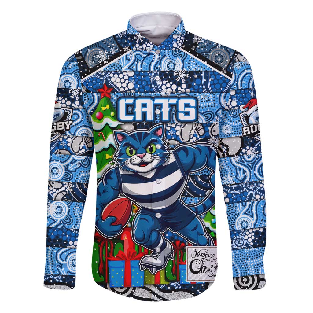Custom Cats Rugby Merry Christmas Family Matching Off Shoulder Maxi Dress and Hawaiian Shirt Indigenous Australian Art