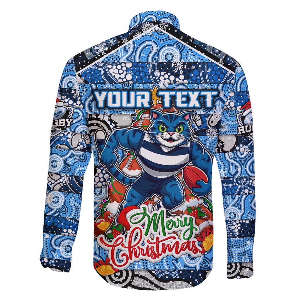 Custom Cats Rugby Merry Christmas Family Matching Off Shoulder Maxi Dress and Hawaiian Shirt Indigenous Australian Art
