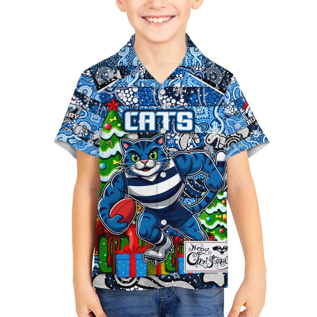 Custom Cats Rugby Merry Christmas Family Matching Off Shoulder Maxi Dress and Hawaiian Shirt Indigenous Australian Art