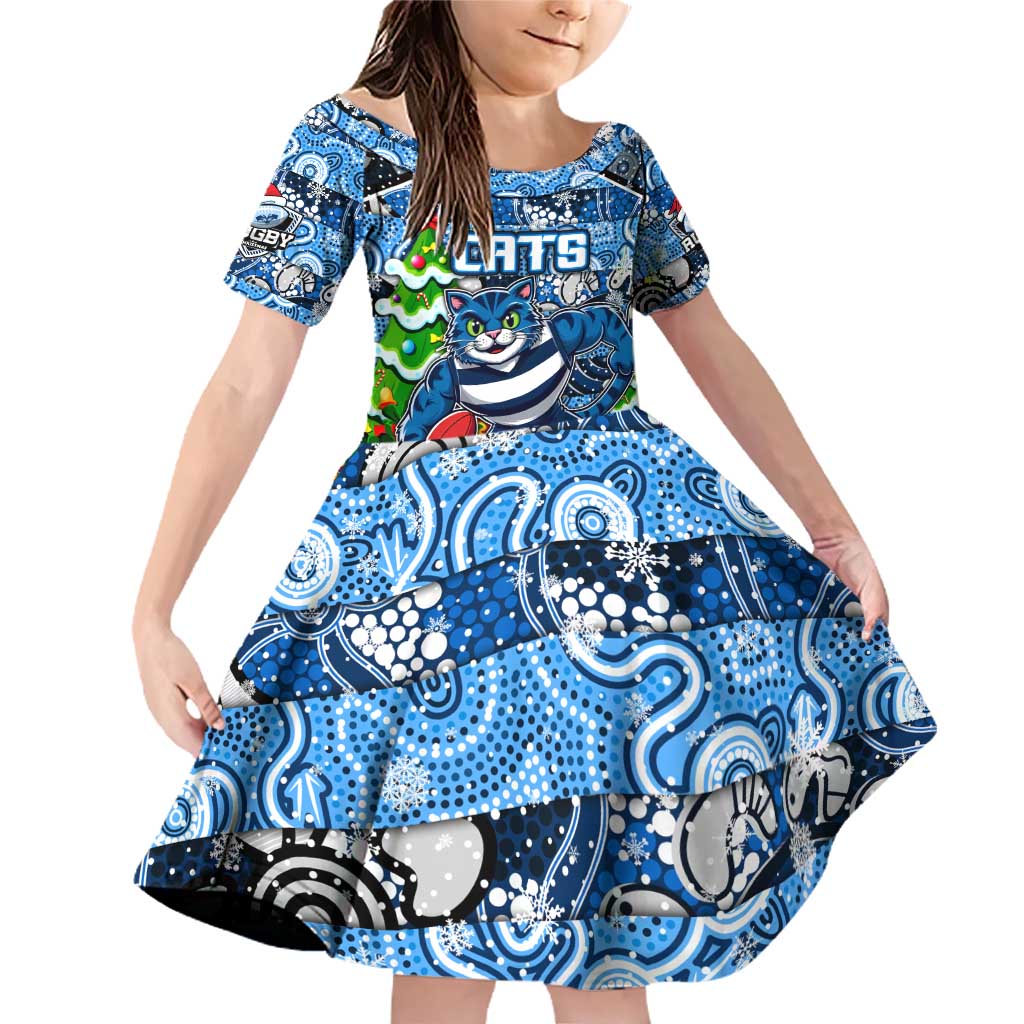 Custom Cats Rugby Merry Christmas Family Matching Off Shoulder Short Dress and Hawaiian Shirt Indigenous Australian Art