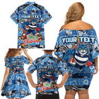 Custom Cats Rugby Merry Christmas Family Matching Off Shoulder Short Dress and Hawaiian Shirt Indigenous Australian Art