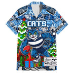 Custom Cats Rugby Merry Christmas Family Matching Off Shoulder Short Dress and Hawaiian Shirt Indigenous Australian Art