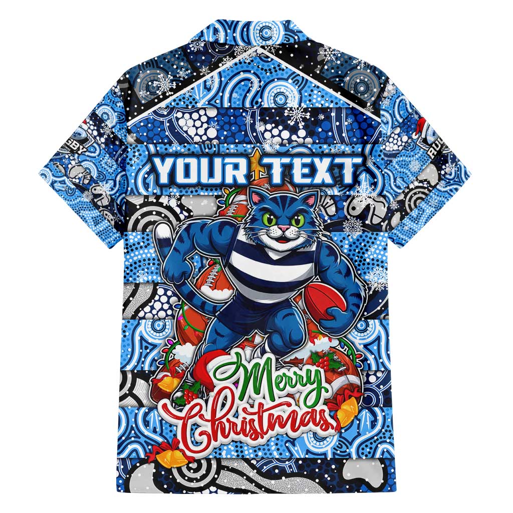 Custom Cats Rugby Merry Christmas Family Matching Off Shoulder Short Dress and Hawaiian Shirt Indigenous Australian Art