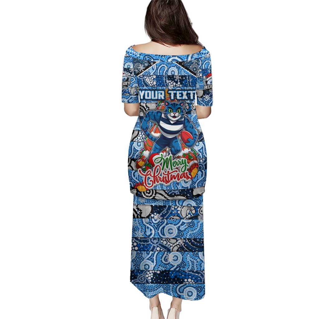Custom Cats Rugby Merry Christmas Family Matching Puletasi and Hawaiian Shirt Indigenous Australian Art