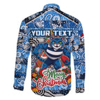 Custom Cats Rugby Merry Christmas Family Matching Short Sleeve Bodycon Dress and Hawaiian Shirt Indigenous Australian Art