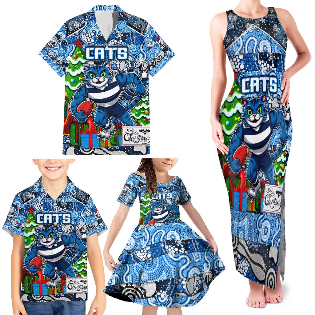 Custom Cats Rugby Merry Christmas Family Matching Tank Maxi Dress and Hawaiian Shirt Indigenous Australian Art