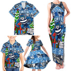 Custom Cats Rugby Merry Christmas Family Matching Tank Maxi Dress and Hawaiian Shirt Indigenous Australian Art