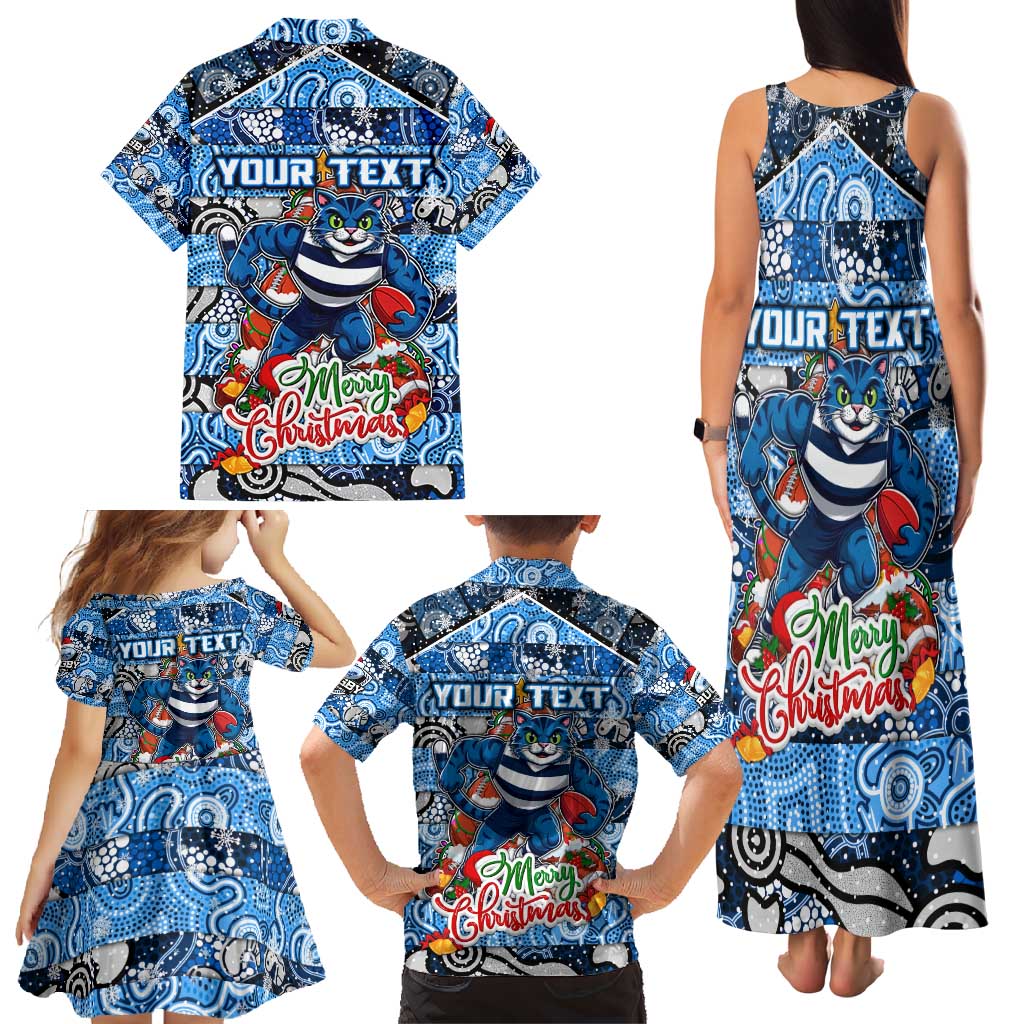 Custom Cats Rugby Merry Christmas Family Matching Tank Maxi Dress and Hawaiian Shirt Indigenous Australian Art